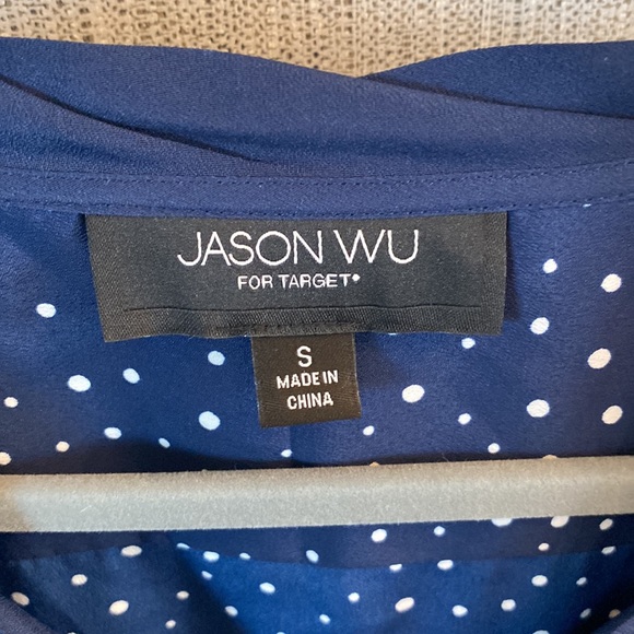 navy & white polka dot tie blouse - Picture 2 of 3